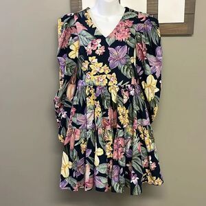 YAS Flower AOP Organic Cotton 3/4 Sleeves Sky Captain Short Dress US(0-2), EU-XS